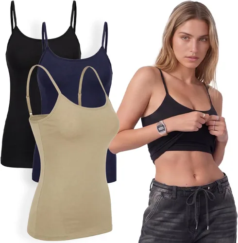 Vista 58 de Emmalise Camiseta de mujer con brasier integrado, soporte de tela sin varillas, camisola corta
