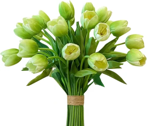 Vista 5 de Real Touch Mesa Tulipán Flores Artificiales Tallo Floral 6 piezas, Decoración del Hogar, Comedor, Sin Jarrón 6 Piezas (blanco)