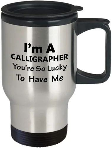 Vista 2 de Im a Calligrapher Travel Mug Insulated Coffee Tumbler - Gifts for Calligraphy Hobby Lettering Design Artist Calligraphic Lover Funny Cute Gag