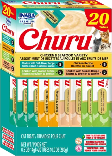 Vista 12 de INABA - Golosinas Churu para gatos, puré cremoso para gatos, sin cereales, que se puede lamer y exprimir / suplemento con vitamina E y taurina, 0.5