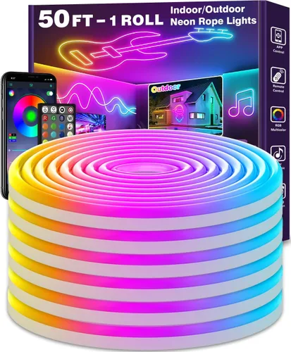Vista 13 de Tira de luces LED inteligentes, con sincronización de música, 5050 RGB, luces que cambian de color, aplicación Bluetooth, control remoto por