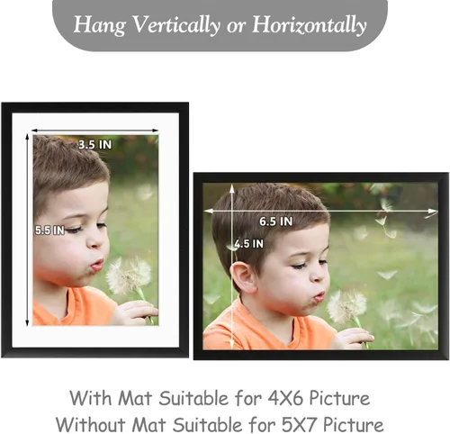 Vista 7 de Frametory, Portarretratos de aluminio negro de 5 x 7 pulgadas, juego de 2, ideal para mostrar fotos de 4 x 6 con paspartú o de 5 x 7 pulgadas sin