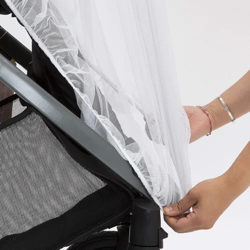 Vista 7 de Delta Children Mosquitera para asientos de coche infantiles, cochecitos y moisés Transpirable con red elástica para un fácil ajuste Blanco