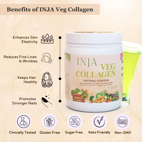Vista 3 de INJA Wellness Suplemento de colágeno vegetal para mujeres, hombres, 100% colágeno vegetariano, solo colágeno vegetal en polvo original, sin azúcar
