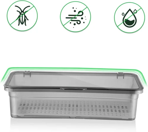 Vista 7 de Tofficu Soporte de plástico para palillos con tapa y drenaje, organizador de utensilios negro para encimera de cocina, 10.62 x 4.52 x 2.63 pulgadas
