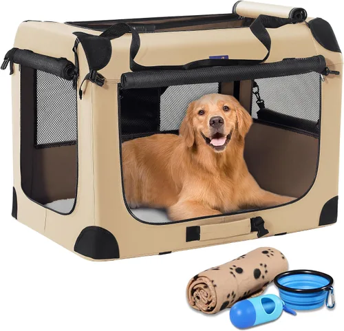 Vista 14 de Jaula portátil plegable para perros Petprsco, jaula de viaje para perros 24x17x17 con manta suave y cálida y cuenco plegable para gatos grandes