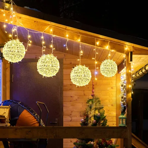 Vista 10 de Luces de Bolas de Navidad para Exteriores, Luces de Árbol Impermeables, Paquete de 4 Luces LED Colgantes de Globo Esfera de 7.87" con 8 Modos