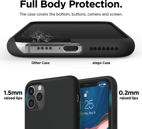 Vista 5 de elago Compatible con iPhone 11 Pro Max, funda de silicona líquida, funda protectora de cuerpo completo, a prueba de golpes, funda delgada