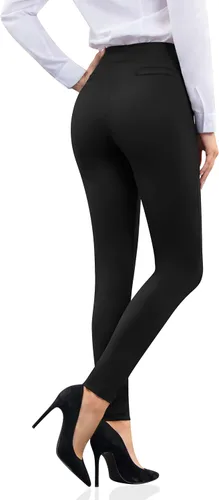 Vista 2 de PMIYS Pantalones de vestir de yoga para mujer elásticos con bolsillos para trabajo