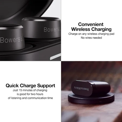 Vista 5 de Bowers & Wilkins Pi5 Auriculares intrauditivos inalámbricos, 4 micrófonos integrados, Bluetooth 5.0 con Qualcomm aptX, cancelación de ruido Negro
