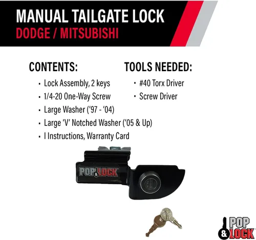 Vista 5 de Cerradura de puerta trasera Pop & Lock PL3600, manual, color negro, para Mitsubishi Raider o Dodge