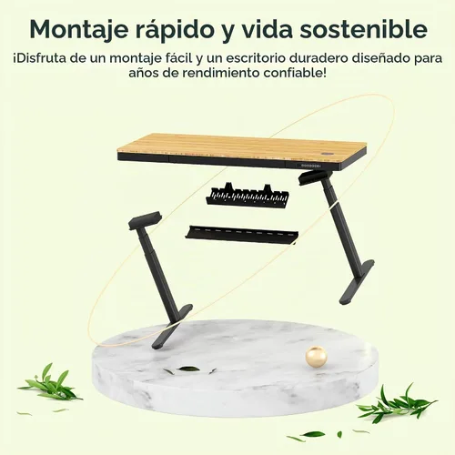 Vista 3 de FLEXISPOT Q8 - Escritorio de pie de bambú de 55" con motor dual, estación de trabajo de computadora eléctrica de altura ajustable en 3 etapas
