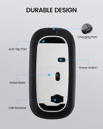 Vista 7 de Uineer Ratón Bluetooth LED, recargable Bluetooth inalámbrico (BT 5.1+2.4G), mouse silencioso para computadora portátil, MacBook, Windows, Mac