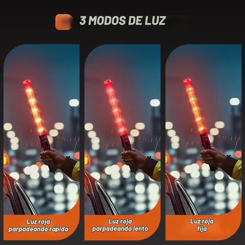 Vista 6 de Paquete de 10 varitas de señal de tráfico de 16 pulgadas, varita de control de tráfico LED roja con 3 modos de parpadeo, bastón de seguridad