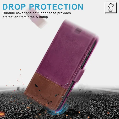 Vista 7 de KEZiHOME Funda para Galaxy S23 5G, de piel auténtica [bloqueo RFID], funda tipo cartera magnética con ranuras para tarjetas, función atril marrón