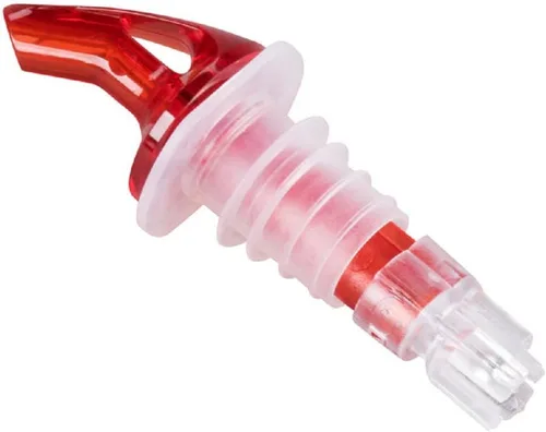 Vista 4 de Soro Essentials - Juego de 12 vertedores de botellas de licor de plástico de 7/8 onzas, boquilla roja, sin cuello, para botellas de alcohol a prueba