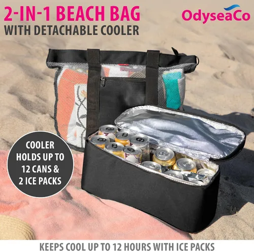 Vista 3 de Beach Bag with Cooler Compartment - Cooler Beach Bag - Beach Cooler Insulated - Ultra Durable Beach & Pool Bags for Women Waterproof Sandproof