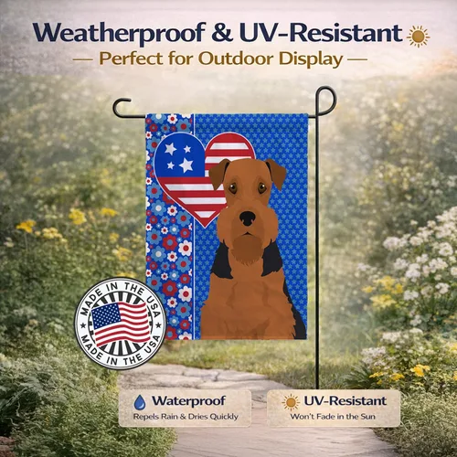 Vista 6 de Caroline's Treasures WDK5119GF - Bandera de jardín americana de Airedale Terrier de Estados Unidos, color negro y tostado, bandera decorativa