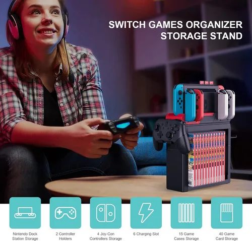 Vista 3 de MANMUVIMO Switch - Soporte de carga para almacenamiento de juegos, interruptor de muelle de TV, interruptor de cargador de juegos, kit de soporte