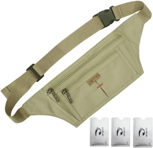 Vista 45 de Bolsa de cintura ultrafino con ranuras c/visualización para tarjeta de crédito, para deportes, aire libre, correr, caminar, viajes.