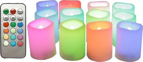 Vista 14 de Velas pequeñas de luz led, efecto de llama parpadeante, con pilas y control remoto. Luces decorativas para bautismo, bodas, fiestas, regalos. 6