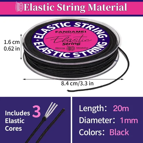 Vista 2 de FANDAMEI Cuerda elástica de 0.039 in para cuentas, cordón elástico para hacer pulseras, cordón elástico para hacer joyas, hilo resistente