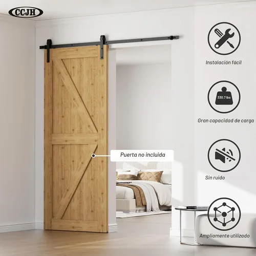 Vista 3 de CCJH Kit de herrajes para puerta de granero, pista deslizante de 4 pies, resistente para un solo panel de puerta de 24 pulgadas de ancho