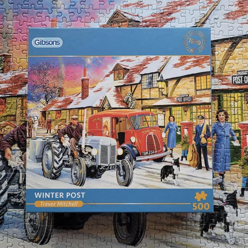 Vista 8 de Winter Post Rompecabezas de 500 piezas Nostalgia de Navidad Rompecabezas sostenible para adultos Tablero 100% reciclado premium Gran