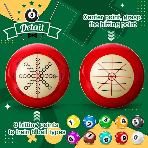 Vista 3 de Gemscream 2 piezas de bolas de taco de billar con puntos, artefacto de entrenamiento de práctica, tamaño reglamentario 2-1/4 pulgadas, bolas