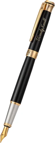 Vista 2 de Wikult Picasso 903 - Pluma estilográfica personalizada de oro negro, punta fina, regalo con bolsa pequeña para bolígrafo, grabado con tu nombre