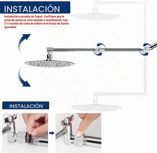 Vista 4 de NearMoon Brazo de ducha ajustable, brazo de extensión de ducha, conexión universal, cabezal de ducha ascendente o inferior, ajustar la altura/ángulo
