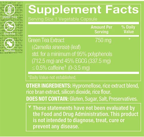 Vista 3 de The Vitamin Shoppe Extracto de té verde de triple fuerza 750mg