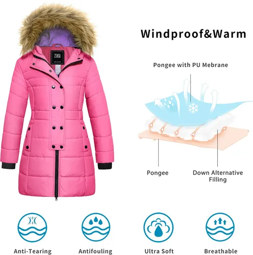 Vista 6 de ZSHOW Abrigo largo de invierno para niña, resistente al agua, chaqueta acolchada cálida