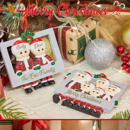 Vista 4 de Adornos de Navidad personalizados Firelace con nombre grabado de resina para árbol de Navidad, regalos para niños, Acción de Gracias, decoración