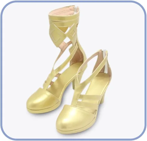 Vista 3 de Juego de anime Genshin Impact Layla - Zapatos de cosplay para Halloween, tacón alto, para mujer, anime, cosplay, juego de rol