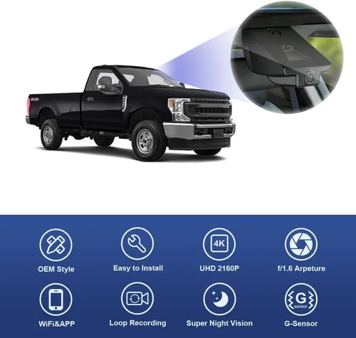 Vista 4 de Fitcamx Cámara de tablero 4K adecuada para Ford F250 F350 XL XLT 2011-2025 (DZ-00455), aspecto de fábrica OEM, video UHD 2160P, WiFi y aplicación