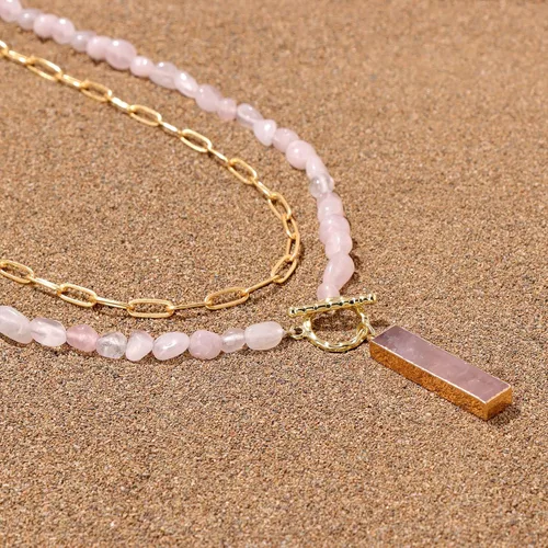 Vista 6 de Raicegs Beach Necklace Crystal Beads Necklace for Women Natural Stone 18K Gold Plated Layered Charm Choker Necklace for Teen Girl Bohemia Summer