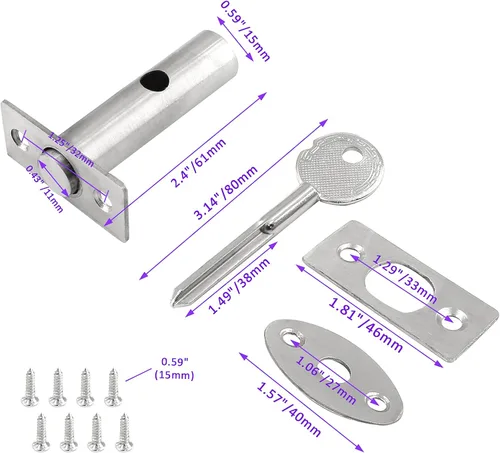 Vista 2 de Cerradura de mortaja de acero inoxidable con llave y tornillo para puerta de 3.14 pulgadas de longitud