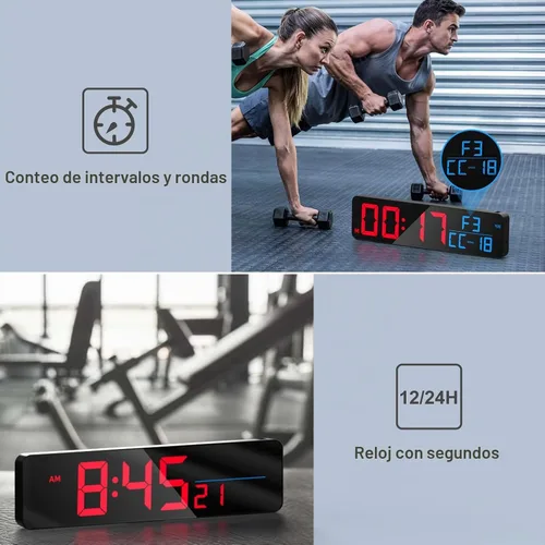 Vista 4 de ANJANK Reloj de pared LED digital grande de 15 pulgadas para gimnasio, con segundos, temporización para entrenamiento, intervalos y rondas, cuenta
