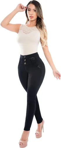 Vista 3 de Fiorella Shapewear Levantador de glúteos para mujer, pantalones vaqueros de cintura alta push up negro Levanta Cola Pantalones Colombianos 516BB