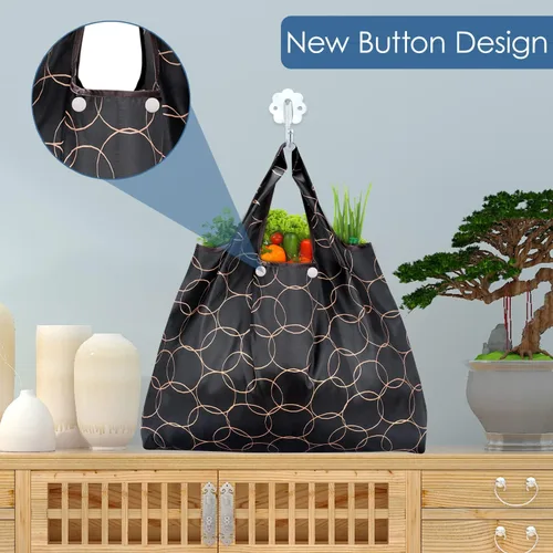 Vista 6 de Kingmas - Bolsas reutilizables para alimentos, plegables, ecológicas, aptas para el bolsillo, lavables, impermeables, de nailon, bolsas con asa