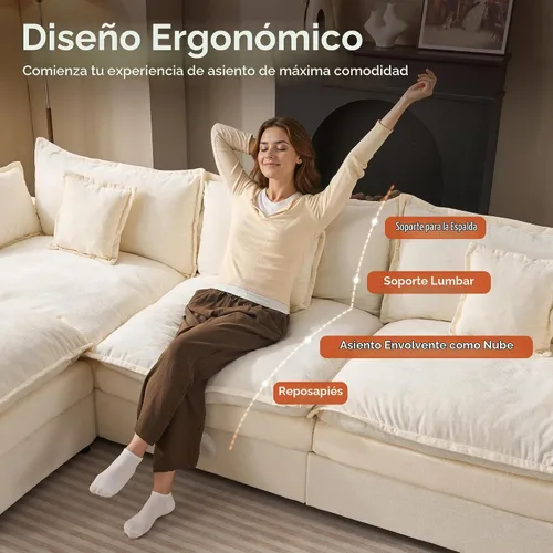 Vista 3 de 108" sofá seccional modular de gran tamaño en forma de U con el otomano Beige