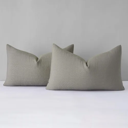 Vista 22 de Mixhug Juego de 2 fundas de almohada decorativas de lino para sofá y cama, cojín lumbar, color marrón claro, 12 x 20 pulgadas