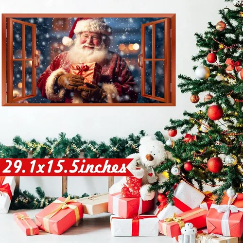 Vista 5 de Calcomanías de Pared de Navidad, Pegatinas de Papá Noel para Decoraciones de Pared de Navidad Interior, Calcomanías de Ventana Falsa de Navidad