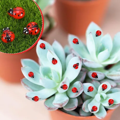 Vista 7 de 200 piezas de mini resina de mariquita, figuras miniatura de mariquita para niños, baby shower, bricolaje, decoración de pasteles, manualidades