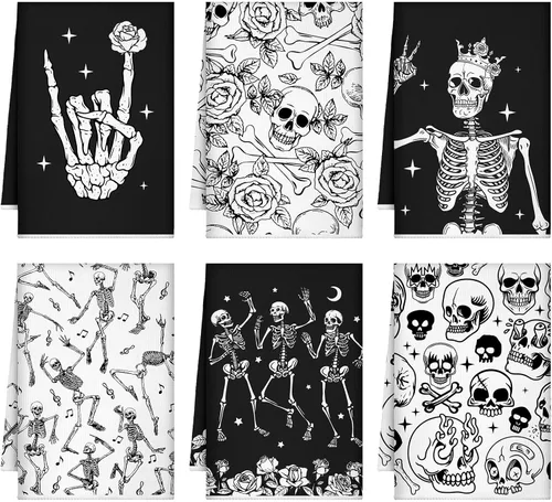 Vista 11 de Bencailor - 6 toallas de cocina góticas espeluznantes con tarot, toallas de mano, luna, sol, bruja, té, para fiestas de terror, regalos de baño