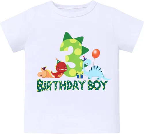 Vista 13 de ODASDO Conjunto de camiseta de manga corta para bebé, diseño de dinosaurio, 1º, 2º y 3º cumpleaños