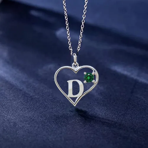 Vista 5 de Colgante de Plata de Ley Corazón y Letra D