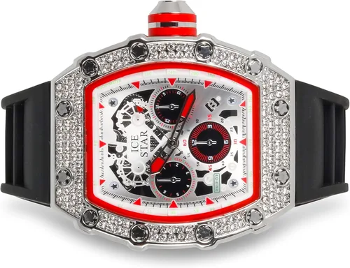 Vista 5 de ICE STAR Reloj con forma Tonneau para hombre y pulsera cubana con correa de silicona