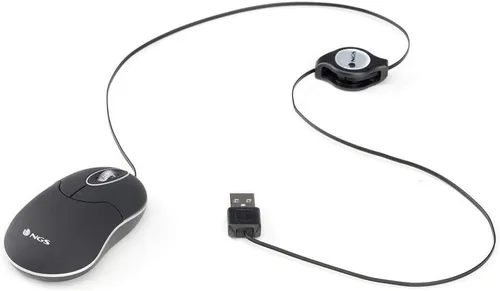 Vista 7 de NGS Sin - Ratón óptico con cable USB retráctil y rueda de desplazamiento, 1000 DPI - Negro